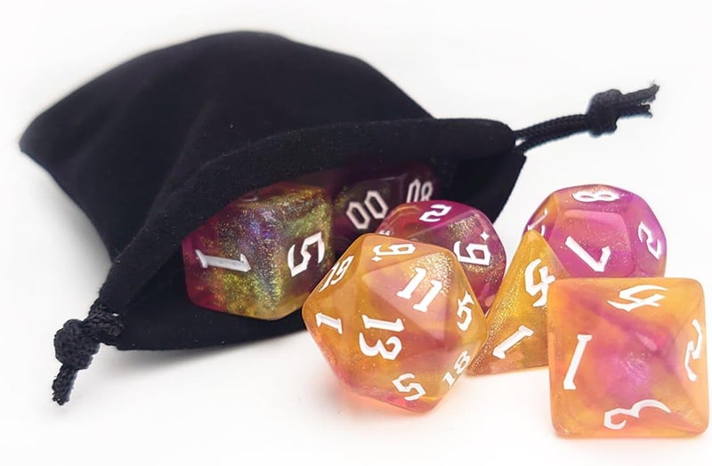 vvpesca Orange Glitter DND Dice Set of 7 – Polyhedral Dice Set for D&D, Dungeons and Dragons, Role Playing Games, MTG, COC, RPGs Accessories – D20 System Games Purple Gold Glitter Dice (Orange Jelly) - Image 5